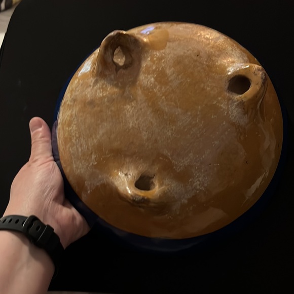 Hand Painted Folk Art Red Clay Footed Bowl - Colorful Tropical Fish. 10 in. Wide - Picture 4 of 7